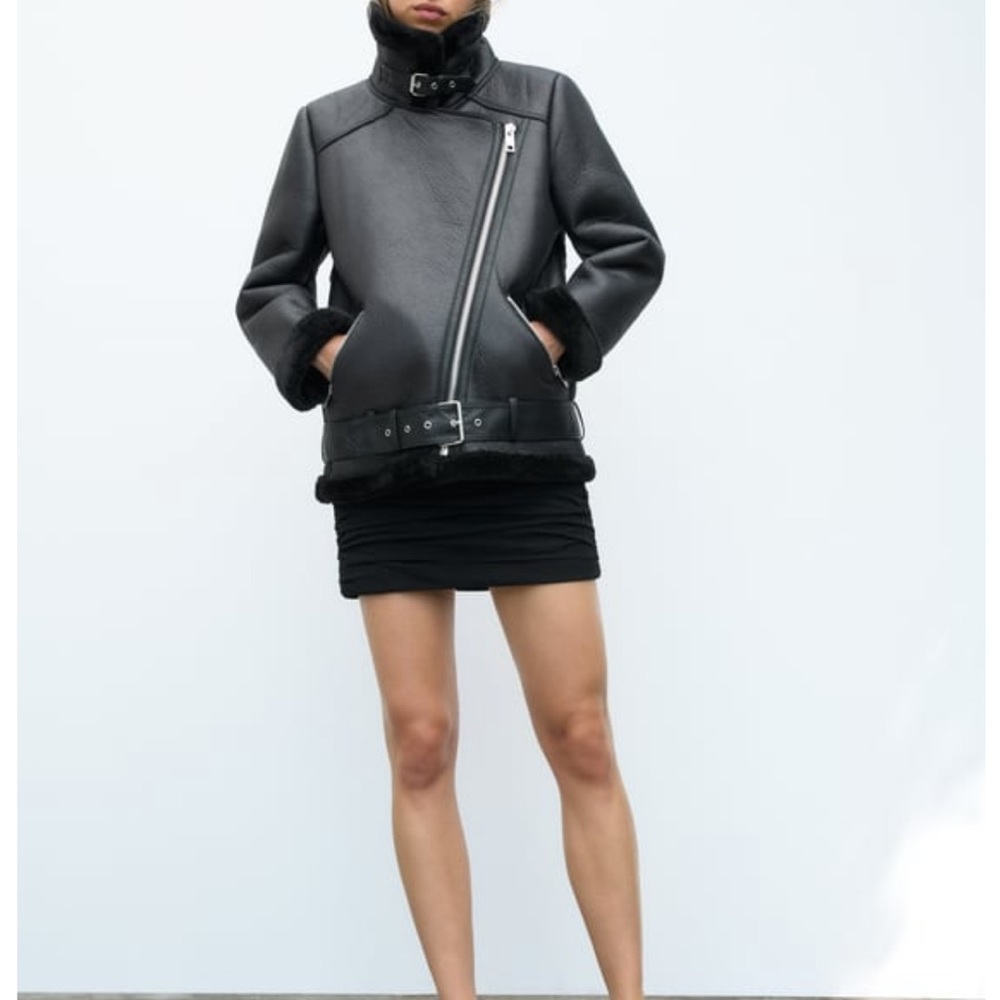 Zara Double Faced Faux Fur Leather Jacket